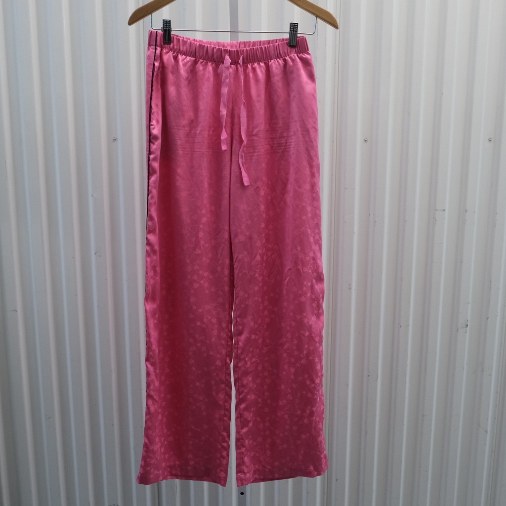 Victoria's Secret Pajama Pants Women's Size XS Pink Hearts Satin Wide Leg